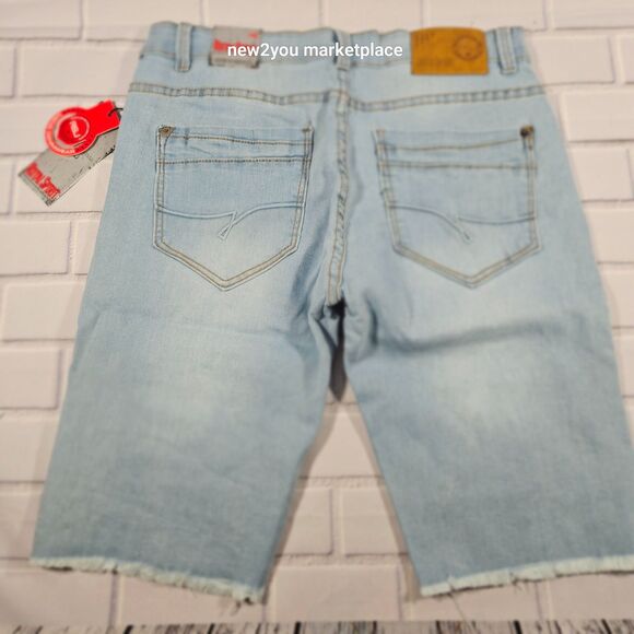Mens  Blue Denim Distressed 5 Pockets Frayed Hem shorts Royal Spirit Short - Picture 2 of 9